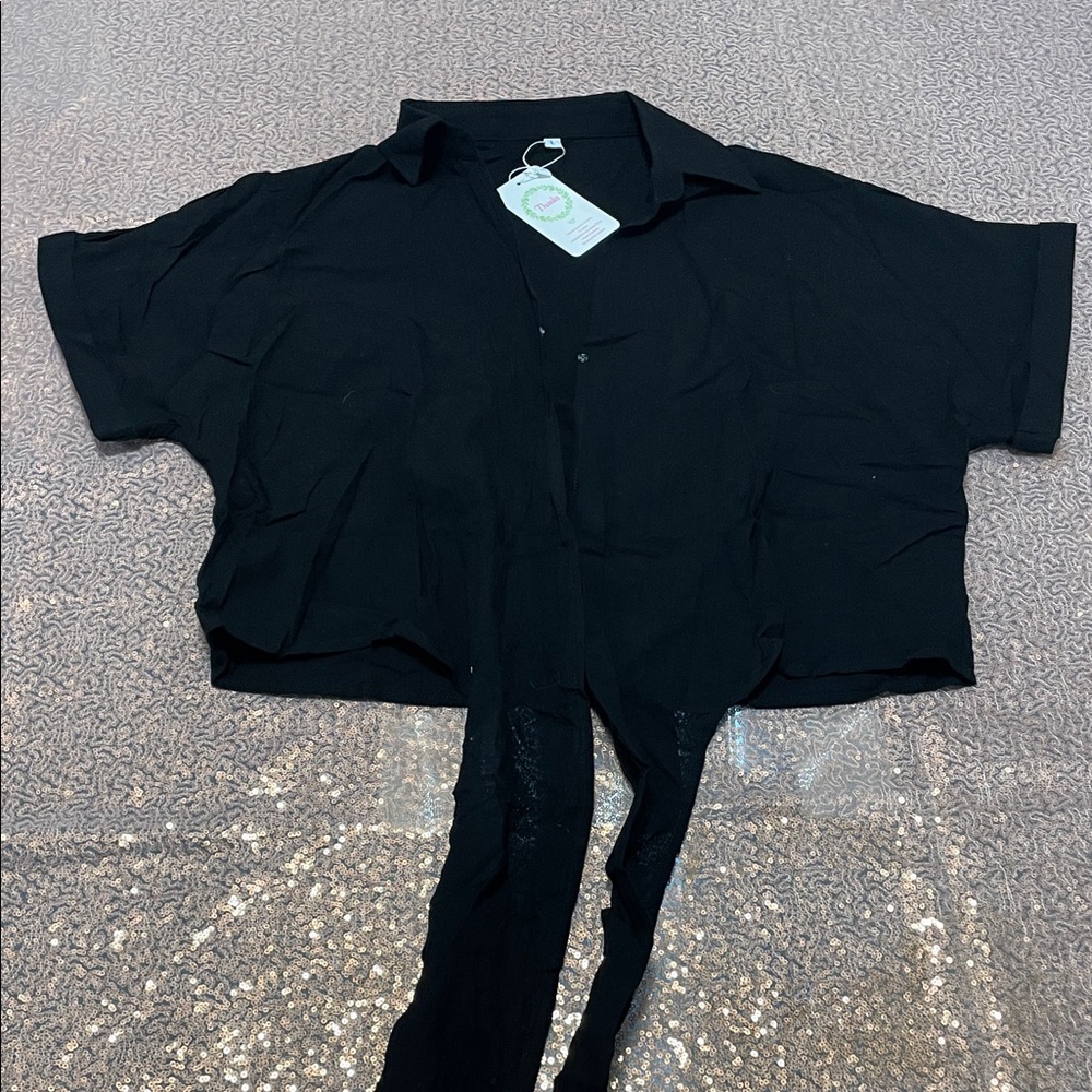 Black Button-Up Crop Top